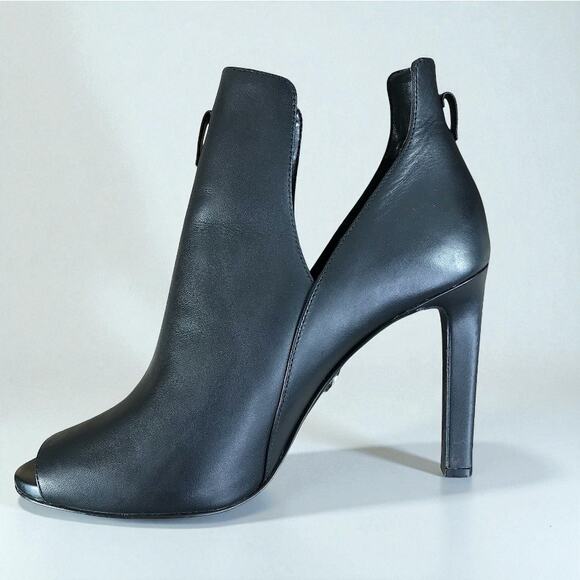 MICHAEL Michael Kors Lawson Open Toe Leather Bootie Sz 9 Black High Heel Holiday - Picture 2 of 11